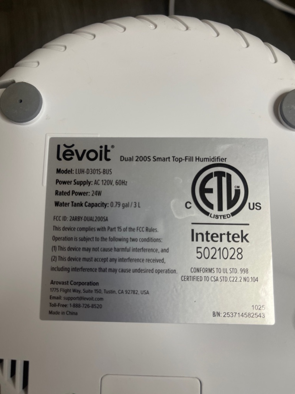 Levoit Dual 200s Smart Top Fill Humidifier - Picture 3 of 3